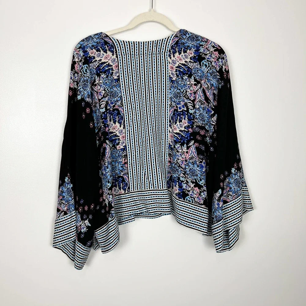 Free People Blue, Black, Purple Floral Stripe Mix N Match Blouse Top Size Medium - Picture 6 of 12